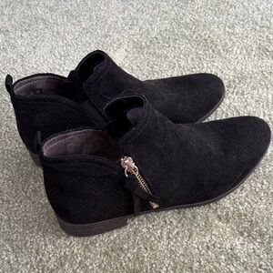Dr. Scholl's Black Suede Ankle Booties with Decorative Side Zip